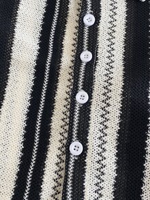 SHEIN Unisex Baby Boy Baby Girl Newborn -1 Years Old Outfit Apricot Short Sleeve Shirt Shorts Textured Fabric Set Suitable For Baby To Wear Outdoors In Summer Textured Fabric Top More Texture - Black and White - View 9