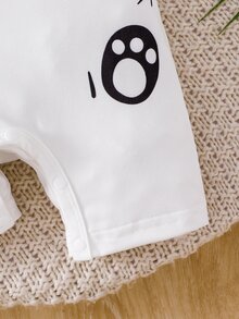 SHEIN Baby Boy Cute Dinosaur Print Soft Comfortable Romper, Suitable For Daily Wear, Holiday Gift Family Matching Photoshoot Black And White Striped Summer - Black and White - View 7