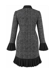 Momance Maternity Front Tie Bell Sleeve Plaid Single-Breasted Elegant Dress - Black - View 8