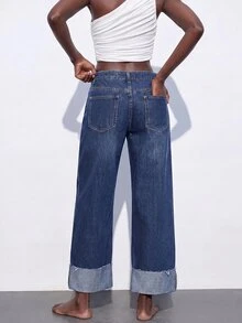 Maija Women's Fashionable Casual Versatile Jeans, Fall Winter Outfits For Women, Elegant, Cute, Denim Fabric, Holiday, Date, Office, Street Style, Summer. - Blue - View 3