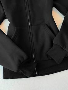 IslaSuriya New Women Zip-Up Sweatshirt, Gray Long Sleeve Jacket - Black - View 4