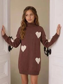 SHEIN Tween Girl Sweater Dress, New Arrival For Autumn/Winter Farewell Dark Grey Cute - Brown - View 7
