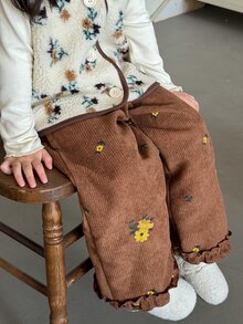 Dazy Kids Young Girl Embroidered Frill Trim Loose Fit Long Pants - Brown - View 4
