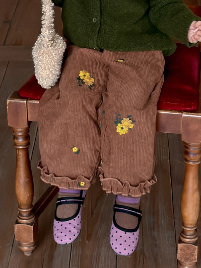 Dazy Kids Young Girl Embroidered Frill Trim Loose Fit Long Pants