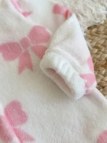 SHEIN Baby Girl Bow Print Long Sleeve Cute Hooded Jumpsuit - Pink - View 4