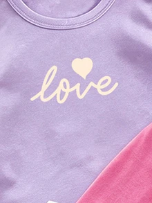 女童 3 件組 心形豹紋字母長袖圓領 T-shirt 冬季上衣 - 彩色 - 查看 3