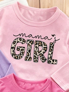 女童 3 件組 心形豹紋字母長袖圓領 T-shirt 冬季上衣 - 彩色 - 查看 5