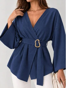 Linen Solid Color Casual Elegant Tie-Waist Crossover Belt - Royal Blue - View 3