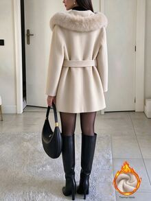 Balvessa Women's Solid Color Fur Collar Long Sleeve Elegant Regular Fit ...