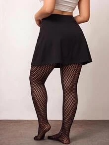 Enliva Plus Size Women's Solid Color Pantyhose Sexy Sheer High Stretch Tights, Compatible With Apple Rounded Body Shape - Black - View 2