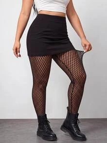 Enliva Plus Size Women's Solid Color Pantyhose Sexy Sheer High Stretch Tights, Compatible With Apple Rounded Body Shape - Black - View 6