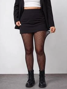 Enliva Plus Size Women's Solid Color Pantyhose Sexy Sheer High Stretch Tights, Compatible With Apple Rounded Body Shape - Black - View 4