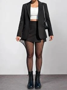 Enliva Plus Size Women's Solid Color Pantyhose Sexy Sheer High Stretch Tights, Compatible With Apple Rounded Body Shape - Black - View 3