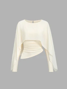 Sweetra Women's Autumn Outerwear Style 2 In 1 Long Sleeve T-Shirt And Solid Color Slanted Pocket Straight Leg Pants 2 Pieces Set - Apricot - View 4