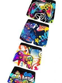 Random 5pcs/Pack Tween Boys Boxer Briefs, Multi-Element Graffiti Smiling Face Sports Print, Elastic Waistband, Soft Skin-Friendly Mid-To-Large Kids Boxer Shorts - Grey - View 5