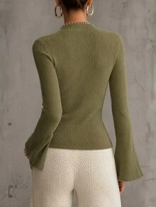 valorelle valorelle Women's Solid Color Casual Versatile Daily Cardigan - Olive Green - View 3