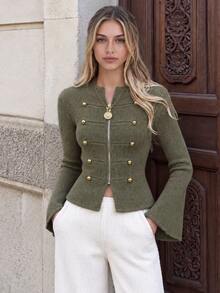 valorelle valorelle Women's Solid Color Casual Versatile Daily Cardigan - Olive Green - View 2
