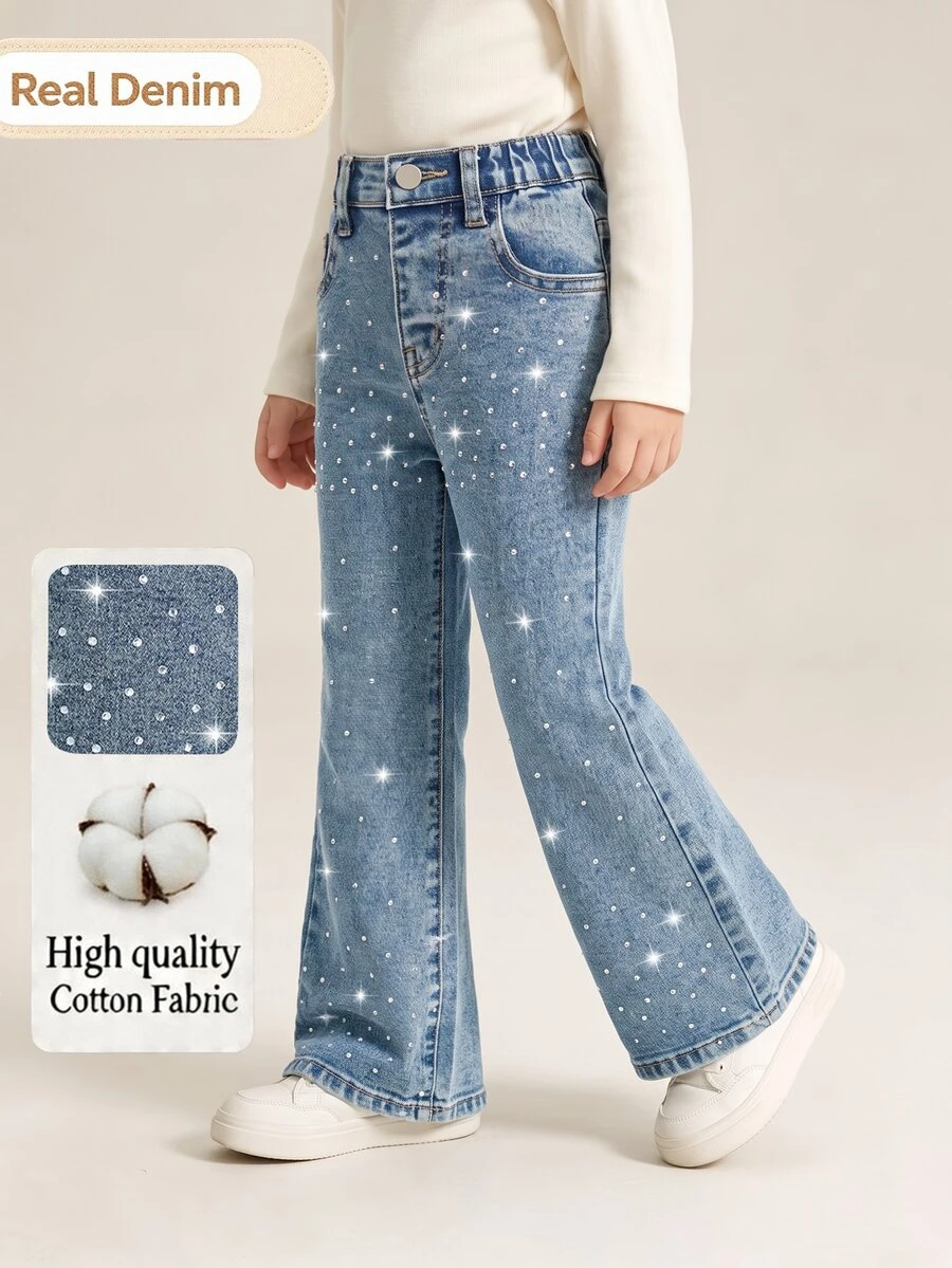 Girls' Fall Heavy Rhinestone Mid-High Waist Vintage Cowgirl Cowboy Baby ...