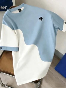 Daypath Kaos Pria Warna Kontras Biru & Putih, Cocok Untuk Aktivitas Musim Panas, Segar dan Serbaguna - Biru - View 1
