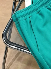 Daypath Men's Striped Letter Print Contrast Color Round Neck T-Shirt And Pocket Drawstring Waist Shorts Set - Mint Blue - View 4