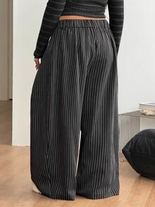 Coolane Women's Plus Size Fall Winter Formal Elegant Streetwear Casual Hippie Striped Oversize Black Striped Elastic Waistband Mid Rise Banana Pants Halloween - Black - View 5