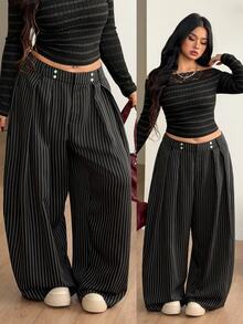 Coolane Women's Plus Size Fall Winter Formal Elegant Streetwear Casual Hippie Striped Oversize Black Striped Elastic Waistband Mid Rise Banana Pants Halloween - Black - View 9
