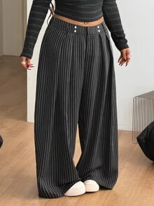 Coolane Women's Plus Size Fall Winter Formal Elegant Streetwear Casual Hippie Striped Oversize Black Striped Elastic Waistband Mid Rise Banana Pants Halloween - Black - View 7