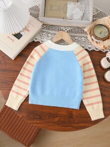 SHEIN Young Girl) Duck Embroidery Cute Minimalist Daily Knitted Pullover Sweater Winter - Multicolor - View 2