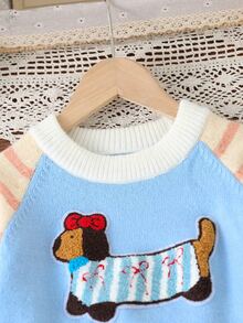 SHEIN Young Girl) Duck Embroidery Cute Minimalist Daily Knitted Pullover Sweater Winter - Multicolor - View 3