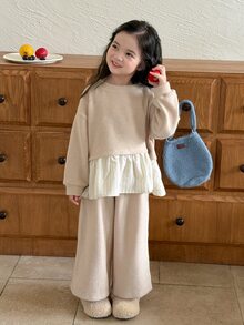 DAZY Young Girl Colorblock Long Sleeve Sweatshirt And Pants Casual Daily Set - Khaki - View 7