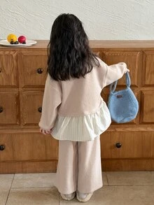 DAZY Young Girl Colorblock Long Sleeve Sweatshirt And Pants Casual Daily Set - Khaki - View 2