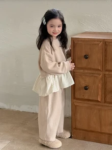 DAZY Young Girl Colorblock Long Sleeve Sweatshirt And Pants Casual Daily Set - Khaki - View 6