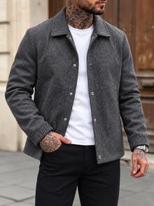 Manfinity CasualCool Men's Solid Color Casual Overcoat With Pocket Design, Suitable For Daily Commute Wear, Also An Ideal Gift For Boyfriend And Husband - Grey - View 3