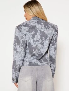 MISSGUIDED Oversized Lace Print Denim Trucker Jacket With Button Closure Chest Pockets And Fitted Silhouette For Everyday Streetwear - Blue - View 2