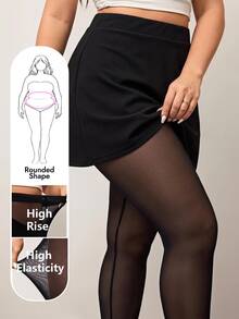 Enliva Plus Size Women's Solid Color Pantyhose Sexy Sheer High Stretch Tights, For Apple Rounded Body Shape, For Summer Night Office Black - Black - View 7