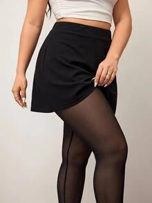 Enliva Plus Size Women's Solid Color Pantyhose Sexy Sheer High Stretch Tights, For Apple Rounded Body Shape, For Summer Night Office Black - Black - View 3