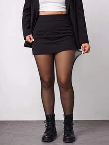 Enliva Plus Size Women's Solid Color Pantyhose Sexy Sheer High Stretch Tights, For Apple Rounded Body Shape, For Summer Night Office Black - Black - View 6