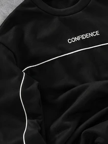 SHEIN Coolqubz 1件青少年男孩極簡街頭風圓領套頭衛衣，大面積背部印花設計，對比滾邊設計，舒適面料，獨特版型，秋冬新品，適合多種場合 - 黑色 - 查看 3