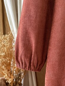 SHEIN Tween Girl Red Floral Long Sleeve Dress Outfit Fall Style US Fall Style - Coffee Brown - View 5