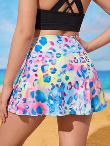 SHEIN Tween Girls Waisted Blue And Yellow And Print Fashion Skirt, Yoga Running Skirt, Buttery Soft Material, Summer, Back To School Gym Y2k Active Dance - Multicolor - View 5
