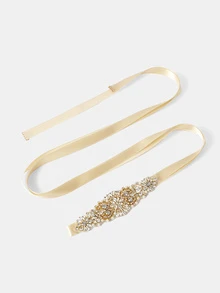 Aravennia 1pc Gold-Tone Handcrafted Rhinestone European And American Style Bridal Sash For Wedding, Party Valentine's Day Accessories - Champagne - View 5