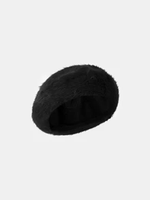 Aravennia 1pc Solid Color Vintage Faux Rabbit Fur Beret Hat, Cute Fuzzy Texture For Autumn/Winter - A - View 4