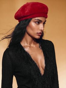 Aravennia 1pc Solid Color Vintage Faux Rabbit Fur Beret Hat, Cute Fuzzy Texture For Autumn/Winter - A - View 5