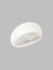 Aravennia 1pc Solid Color Vintage Faux Rabbit Fur Beret Hat, Cute Fuzzy Texture For Autumn/Winter - A - View 2