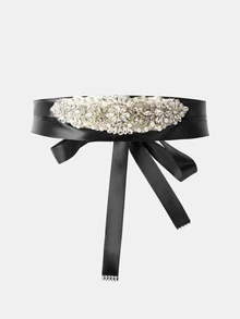 Aravennia Rhinestone Decor Bridal Belt Silver Belt Bridal Belt. Valentine's Day Accessories - Black - View 2