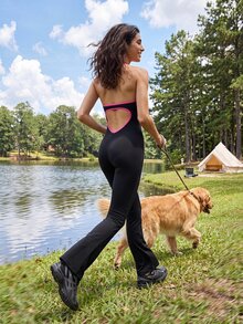 Eassivo Eassivo Jumpsuit nữ phối màu cổ yếm không tay ôm dáng quần dài - Nhiều màu - Xem 2
