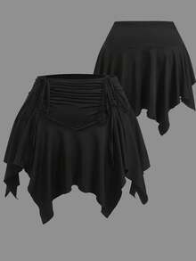 Sweetra CURVE Falda-short con cintura elástica, cordón frontal y bajo asimétrico para tallas grandes - Negro - Ver 2
