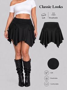 Sweetra CURVE Falda-short con cintura elástica, cordón frontal y bajo asimétrico para tallas grandes - Negro - Ver 1