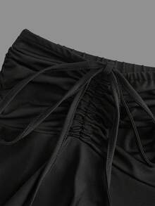 Sweetra CURVE Falda-short con cintura elástica, cordón frontal y bajo asimétrico para tallas grandes - Negro - Ver 5