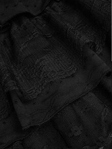 Sweetra CURVE Plus Size Women Lace Multi-Layer Ruffled Hem Elegant Black Midi Skirt Fall - Black - View 6